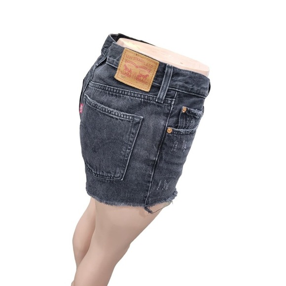 Levi's 501 Women's Cut Off Distressed Button Fly Black Denim Shorts Size 29 - Picture 11 of 14